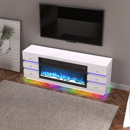 Fully Assembled 70" Multi-Flame Colors TV Stand LED Fireplace A001-Coco by Vanitii
