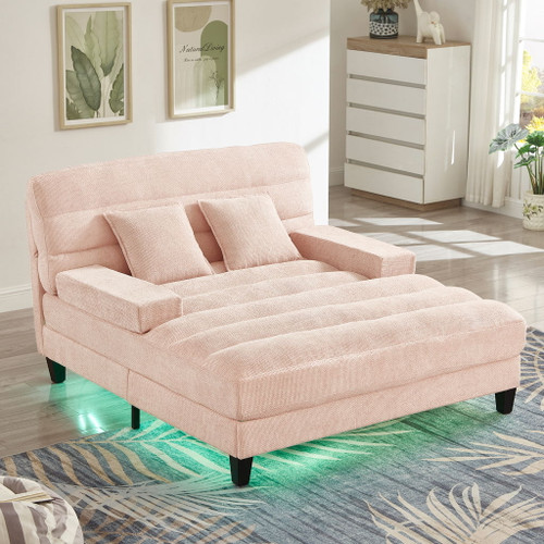 Chaise Bed Lounge Sofa Chair With Adjustable Backrest And LED Light Strip