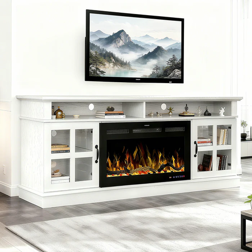 Fully Assembled 72" Ash Wood Veneer Fireplace TV Stand B4983 by Vanitii