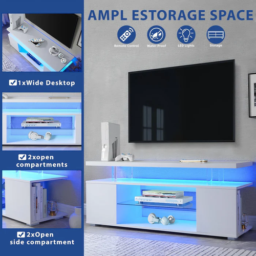 63" LED Media Storage Console Table TV Stand for Living Room