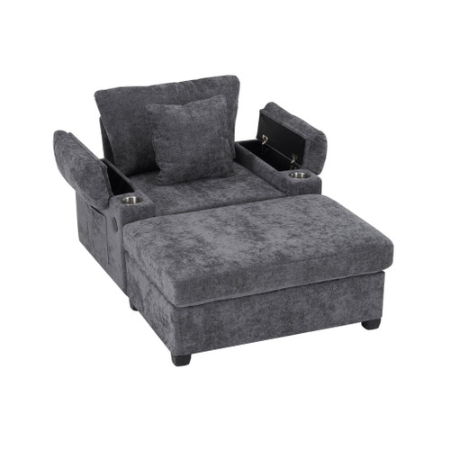 Modern Oversized Chair With Ottoman, Cupholders And USB Charging Ports