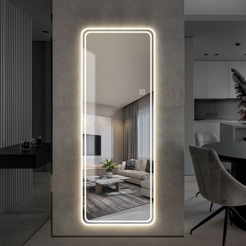 Full Length Floor Mirror LED Whole Body Mirror, Wall Mounted Hanging Mirror With Lights, Makeup Vanity Mirror, Bedroom Full Size Body Mirror With Dimming & 3 Color Modes - Clear