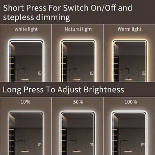 Full Length Floor Mirror LED Whole Body Mirror, Wall Mounted Hanging Mirror With Lights, Makeup Vanity Mirror, Bedroom Full Size Body Mirror With Dimming & 3 Color Modes - Clear