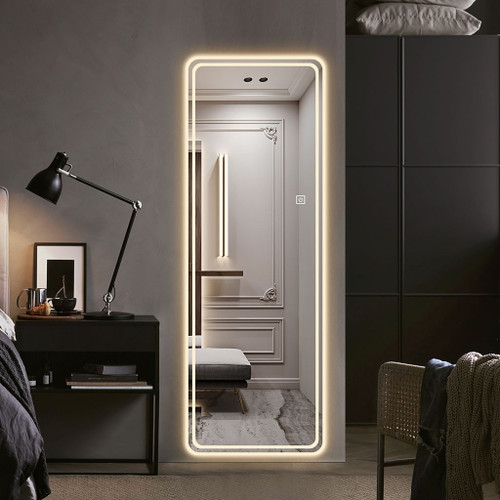 Full Length Floor Mirror LED Whole Body Mirror, Wall Mounted Hanging Mirror With Lights, Makeup Vanity Mirror, Bedroom Full Size Body Mirror With Dimming & 3 Color Modes - Clear