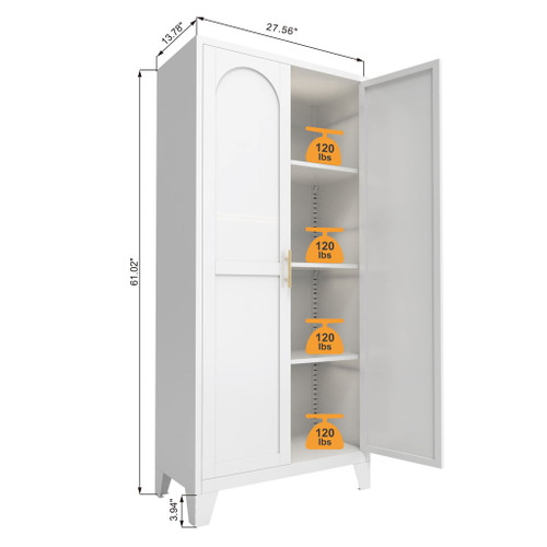 2 Shapely Doors Cabinet Metal Storage Cabinet With Doors And Adjustable Shelves For Bedroom Living Room - White