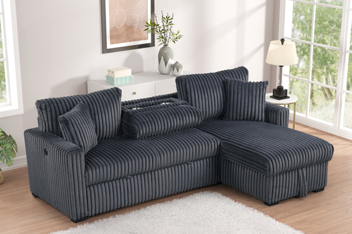 Aria Charcoal Sectional With Pull-Out Bed and Storage Chaise by Happy Homes