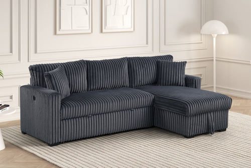 Aria Charcoal Sectional With Pull-Out Bed and Storage Chaise