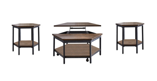 Ultimo - 3 Piece Table Set (Hexagon Lifttop & End Tables) - Brown