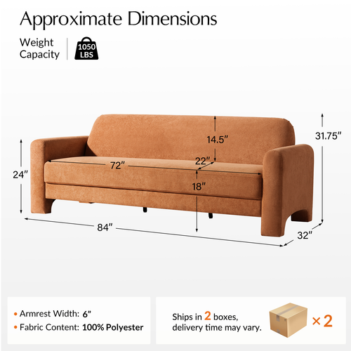 Werts Modern 84" Curved Chenille Sofa