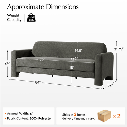 Werts Modern 84" Curved Chenille Sofa