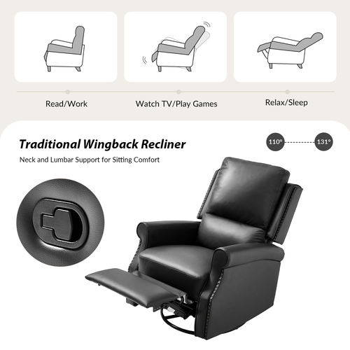 Jazm Faux Leather Swivel Rocker Manual Recliner