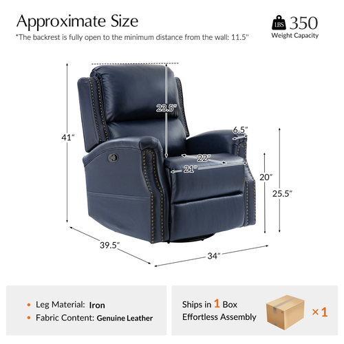 Felisa Transitional Genuine Leather Recliner with Fabric Pocket