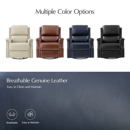 Felisa Transitional Genuine Leather Recliner with Fabric Pocket