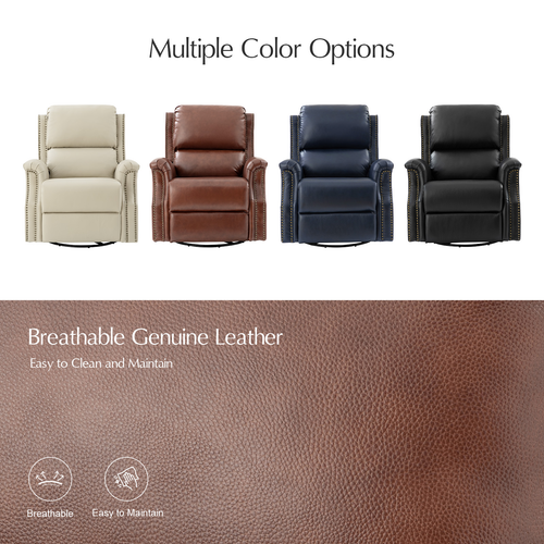 Felisa Transitional Genuine Leather Recliner with Fabric Pocket