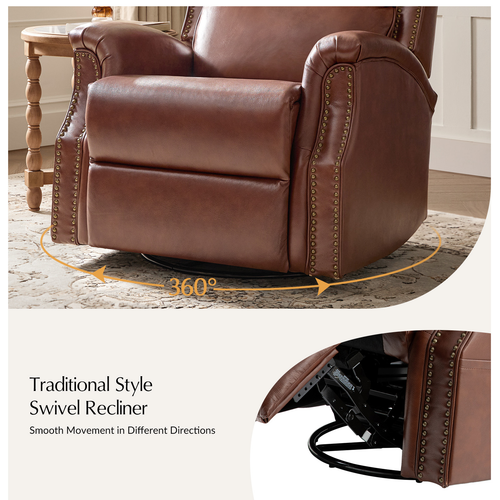 Felisa Transitional Genuine Leather Recliner with Fabric Pocket