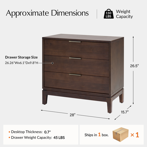 Peter 3-Drawer 28 in. W Nightstand with Charging Station