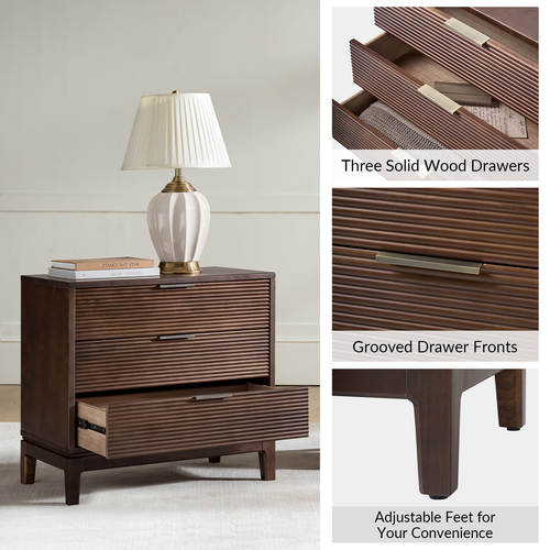 Peter 3-Drawer 28 in. W Nightstand with Charging Station