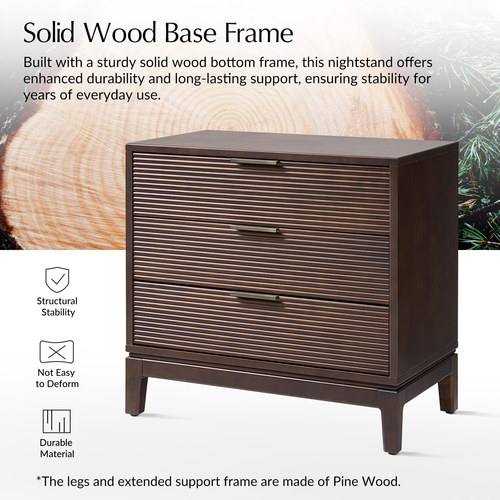 Peter 3-Drawer 28 in. W Nightstand with Charging Station