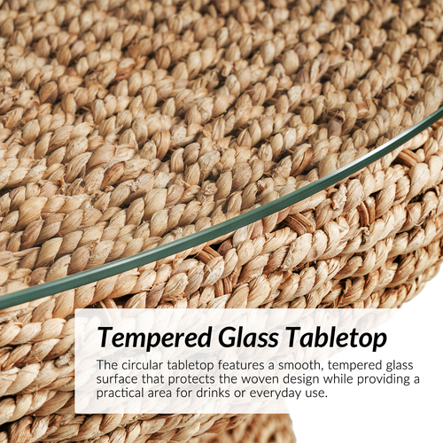 Lena Coastal Natural Seagrass Material Glass Tabletop Coffee Table