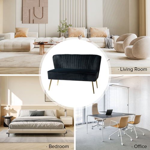 Carmita 47 in. Velvet Tufted 2-Seats Loveseats Sofa with Golden Base