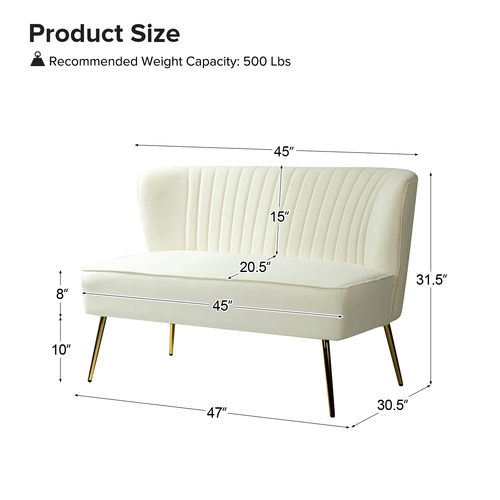 Carmita 47 in. Velvet Tufted 2-Seats Loveseats Sofa with Golden Base