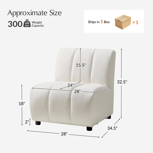 Josue 28 in. Armless 1-piece Modern Sectional Sofa