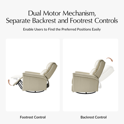 Tobias Traditional Leather Swivel and Rocker Power Recliner with Adjustable Backrest & Footrest and USB Ports