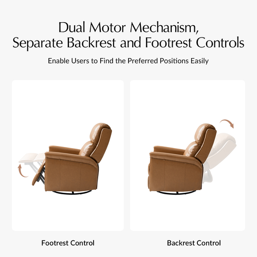 Tobias Traditional Leather Swivel and Rocker Power Recliner with Adjustable Backrest & Footrest and USB Ports