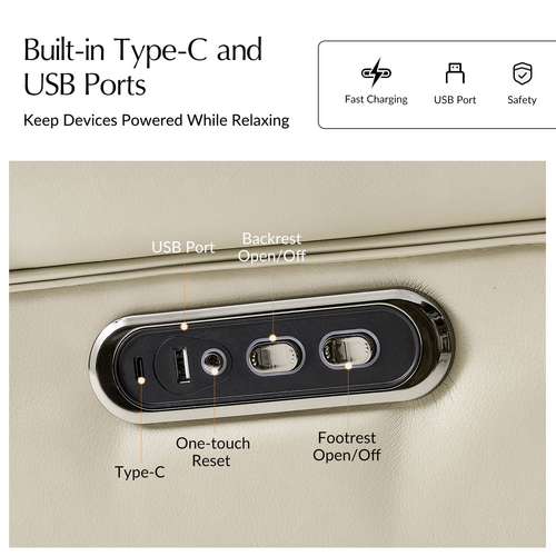 Tobias Traditional Leather Swivel and Rocker Power Recliner with Adjustable Backrest & Footrest and USB Ports