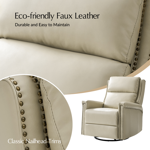 Tobias Traditional Leather Swivel and Rocker Power Recliner with Adjustable Backrest & Footrest and USB Ports