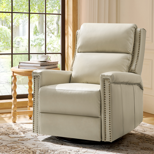 Tobias Traditional Leather Swivel and Rocker Power Recliner with Adjustable Backrest & Footrest and USB Ports RCXR1406D by Karat Home