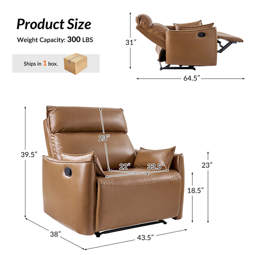 Nicola Faux Leather Oversized Manual Recliner with High-density Foam Cushions