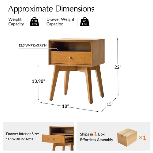 Tobia 1-Drawer 18 in. W Nightstand with Built-In Power Outlet