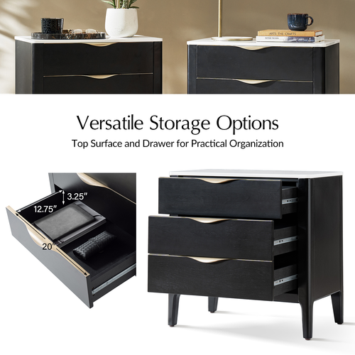 Niccol 3 Drawer 25.75 in. W Nightstand with Built-in Power Outlet and USB Ports