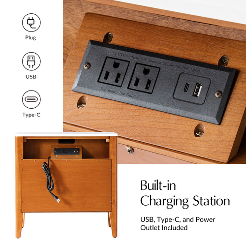 Niccol 3 Drawer 25.75 in. W Nightstand with Built-in Power Outlet and USB Ports