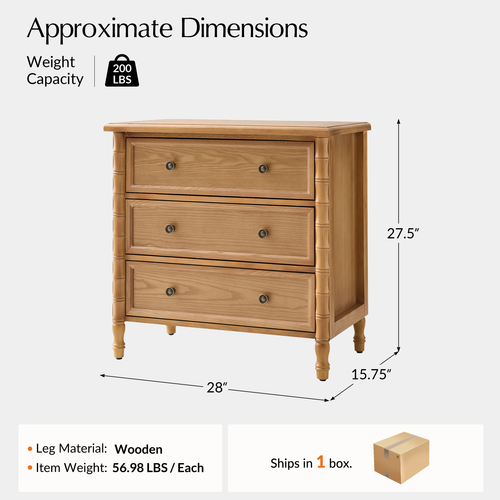 Fay Transitional 3-Drawer 28 in. W Nightstand with Charging Station