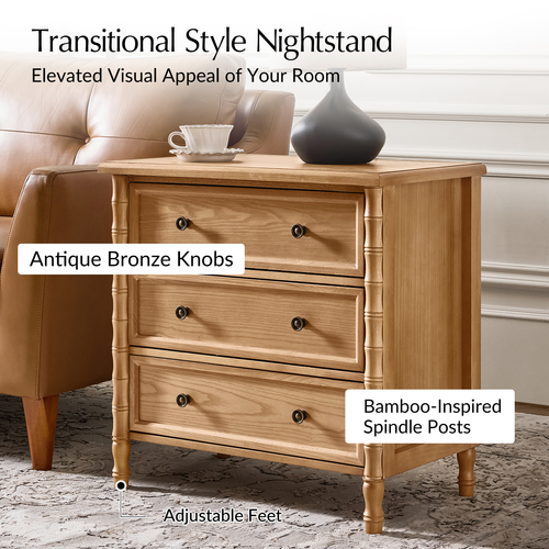 Fay Transitional 3-Drawer 28 in. W Nightstand with Charging Station