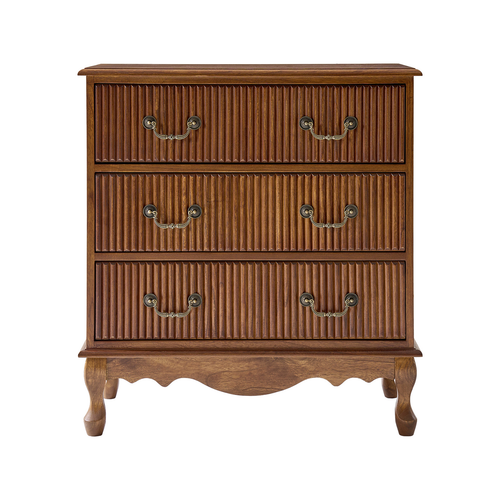 Kaybri Transitional 28"W 3-Drawer Solid Wood Fluted Chest with Built-In Power Outlet