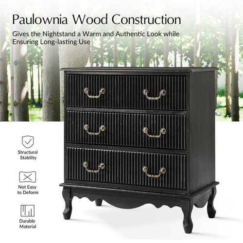 Kaybri Transitional 28"W 3-Drawer Solid Wood Fluted Chest with Built-In Power Outlet