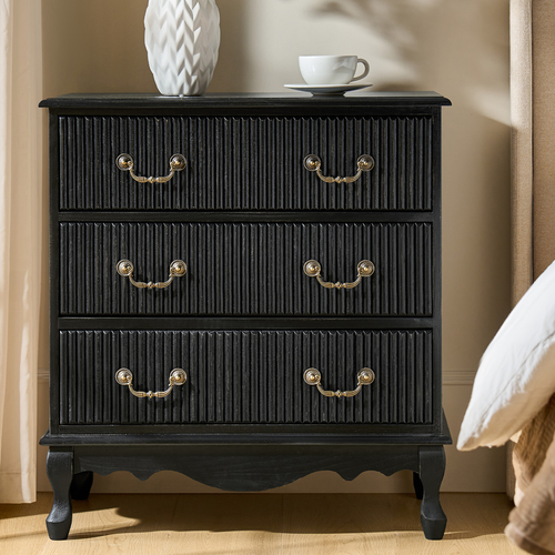 Kaybri Transitional 28"W 3-Drawer Solid Wood Fluted Chest with Built-In Power Outlet NSCL1431 by Karat Home