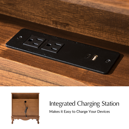 Kaybri Transitional 28"W 3-Drawer Solid Wood Fluted Chest with Built-In Power Outlet