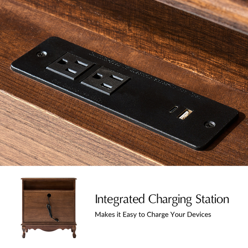 Kaybri Transitional 28"W 3-Drawer Solid Wood Fluted Chest with Built-In Power Outlet