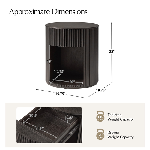 Falko 19.75 in. Round Wood End Table with Fluted Detailing