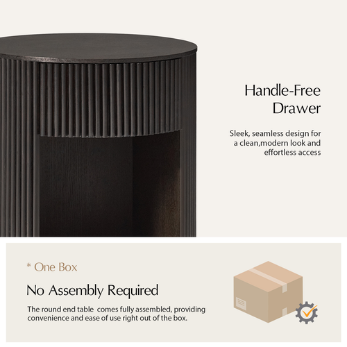 Falko 19.75 in. Round Wood End Table with Fluted Detailing