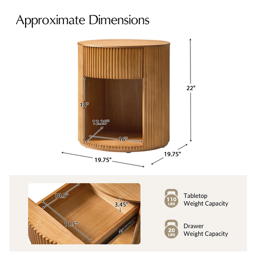 Falko 19.75 in. Round Wood End Table with Fluted Detailing
