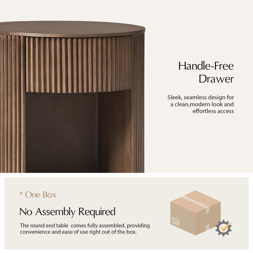 Falko 19.75 in. Round Wood End Table with Fluted Detailing