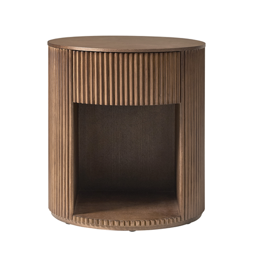 Falko 19.75 in. Round Wood End Table with Fluted Detailing