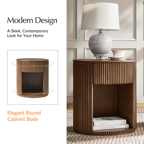 Falko 19.75 in. Round Wood End Table with Fluted Detailing