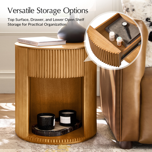 Falko 19.75 in. Round Wood End Table with Fluted Detailing