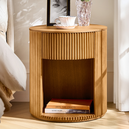 Falko 19.75 in. Round Wood End Table with Fluted Detailing ETRB1478 by Karat Home